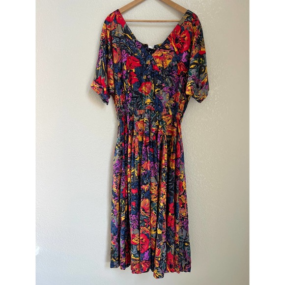 Together! Vintage 80's Women's Floral Button Front Pleated Dress Sz 10 - Picture 2 of 5